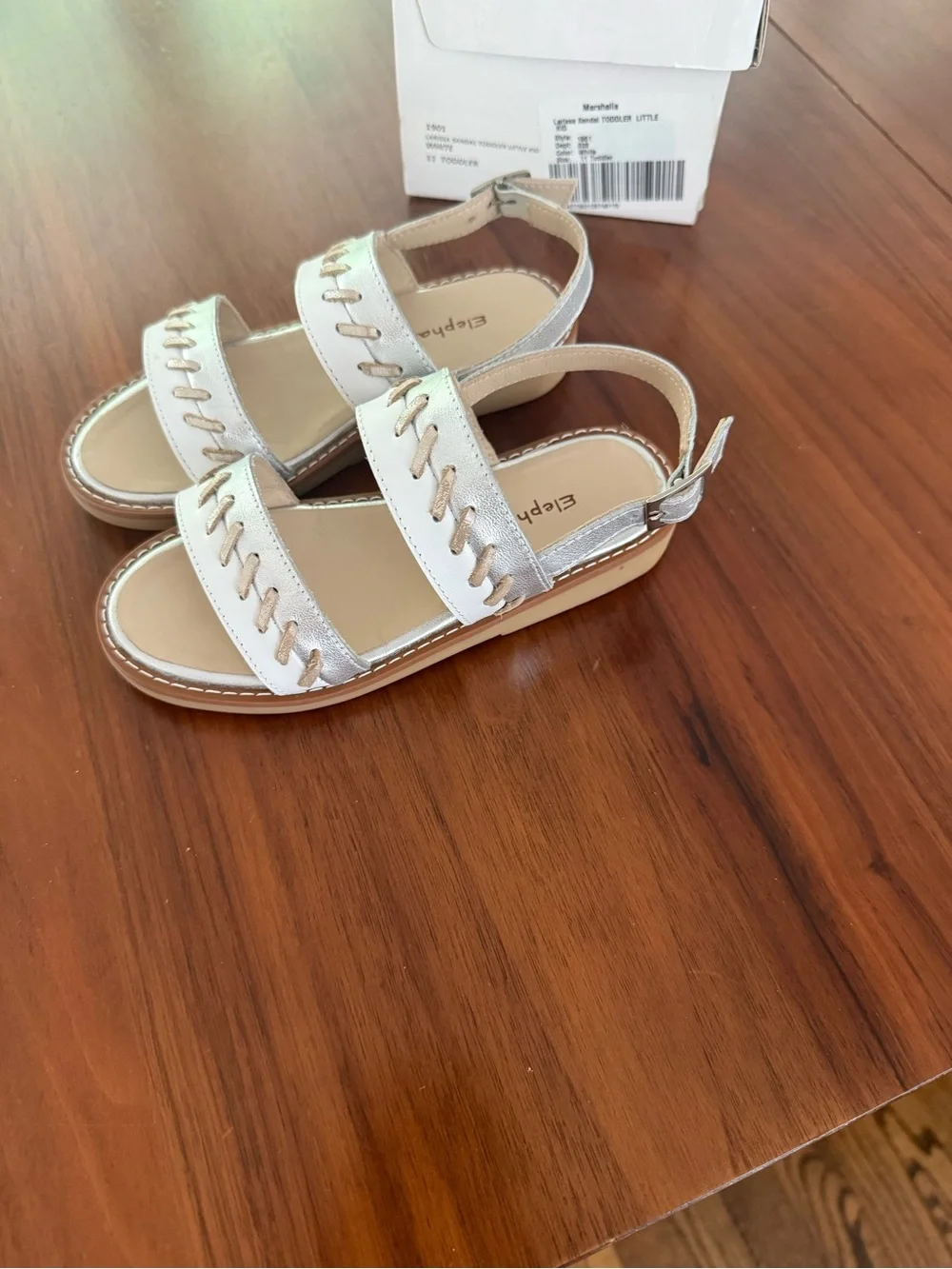 Elephantito Silver Double-Strap Girls Sandals with Stitch Detail